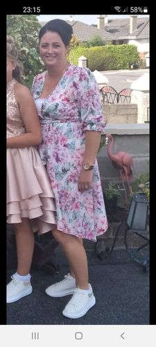 Customer photo review of Nicoletta Pink Hanky Hem Dress