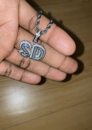 Customer photo review of Custom Baguette Micro Letter Pendants - (1-8 Letter) - CZ Set - Silver or Gold - Matching Rope Chain