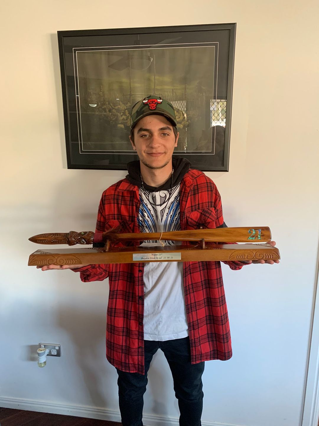 Customer photo review of Maori 21st Birthday Taiaha on Stand