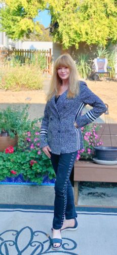 Customer photo review of Joseph Ribkoff Black Studded Sides Denim Pants 203060 NEW