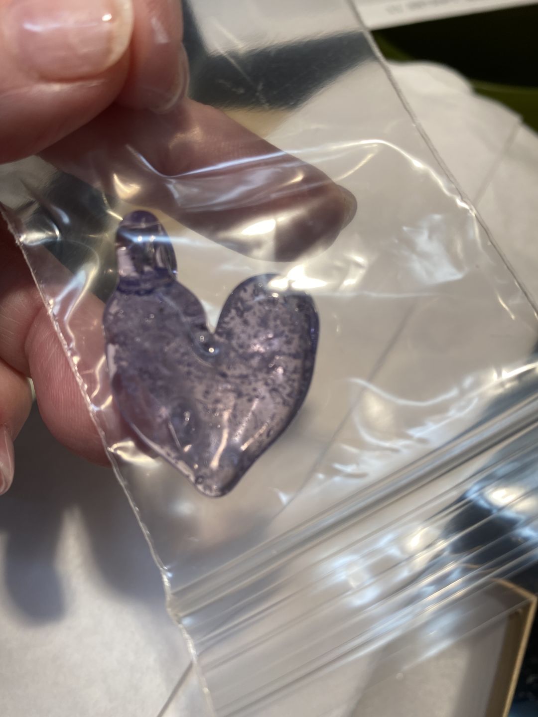 Customer photo review of Translucent Heart Pendant with Cremation Ashes