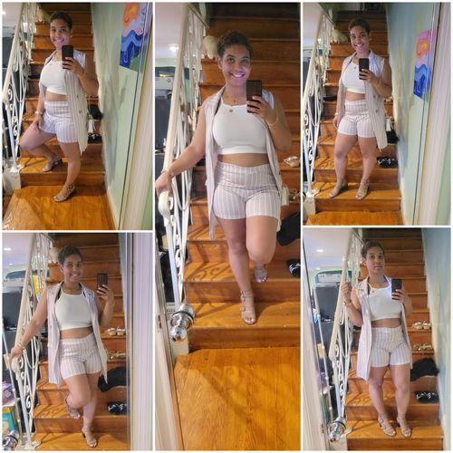 Customer photo review of Striped Feminine Pant Suit (WIth Belt)