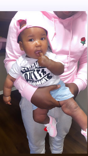 Customer photo review of Straight Outta Mommy Onesie White