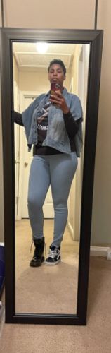 Customer photo review of Blue On-trend Sleeveless Denim Jacket