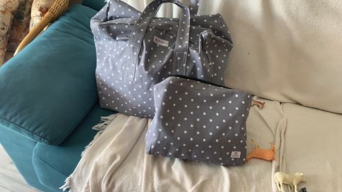 Customer photo review of Pack Bolsa MyBigBag® Topos y Neceser Reversible Rayas/Topos