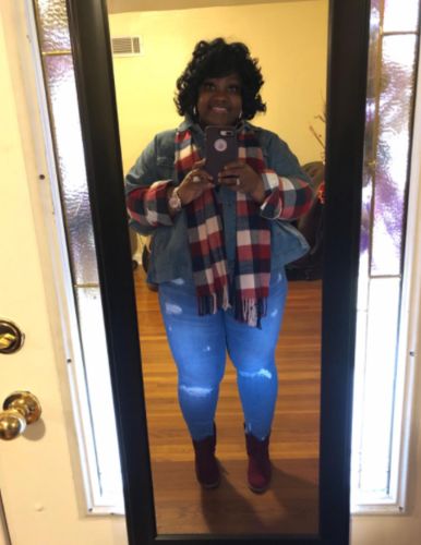 Customer photo review of Blue On-trend Sleeveless Denim Jacket
