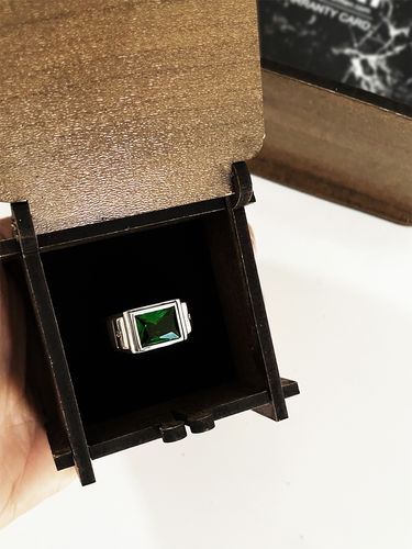 Customer photo review of Green EMERALD Gemstone 2 Diamonds Modern Men's Band Ring 925 Solid Silver