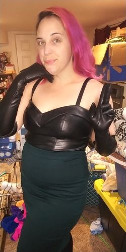Customer photo review of Faux Leather Opera Gloves in Black