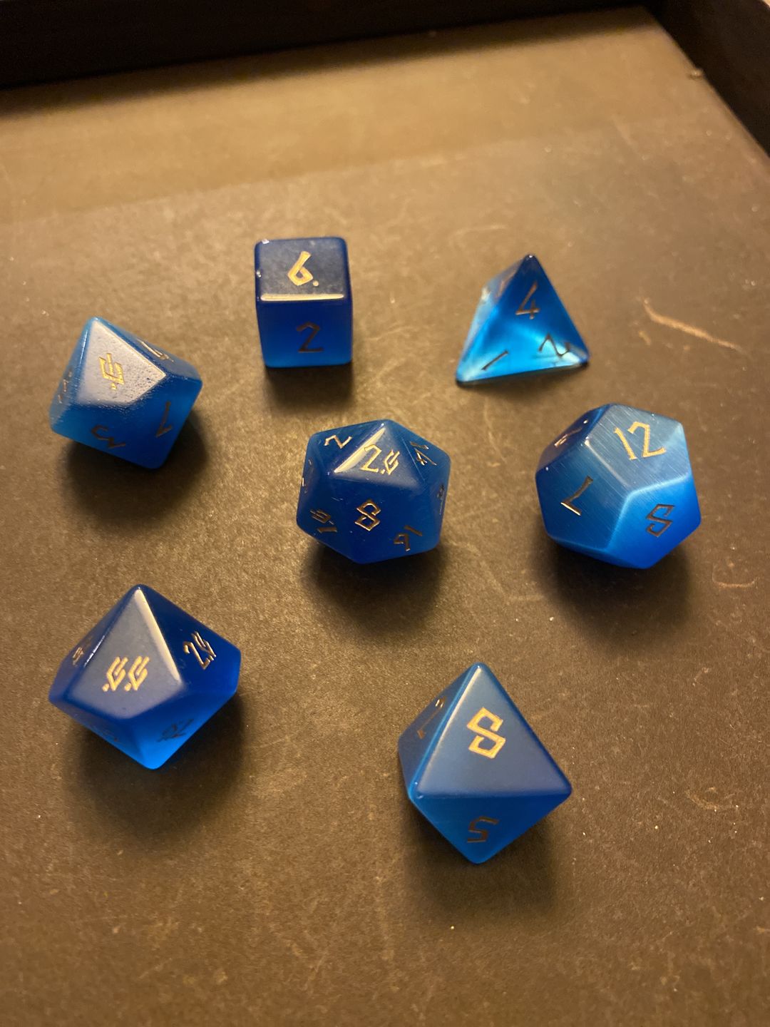 Customer photo review of DEEP BLUE CAT'S EYE STONE DICE SET *PRE-ORDER*