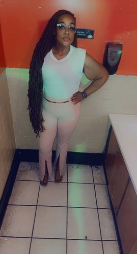 Customer photo review of Split Front High Waist Flare Pants (Mauve)