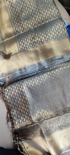 Customer photo review of ROYAL PRINCESS GOLDEN GREY WOVEN KANJIVARAM SAREE