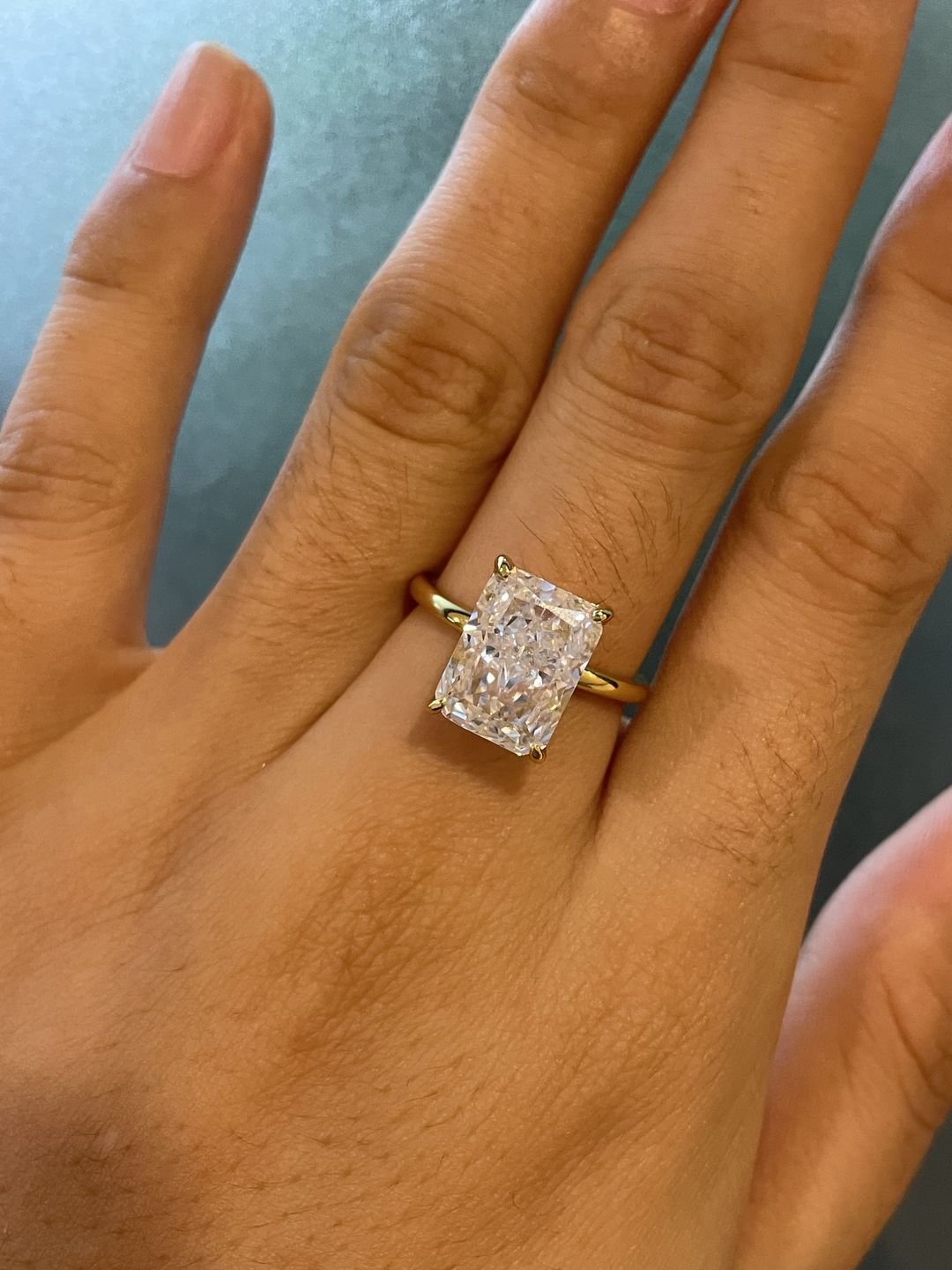 Customer photo review of S925 Classic 4.5 Carat Radiant Cut Simulated Diamond Engagement Ring/Wedding Set