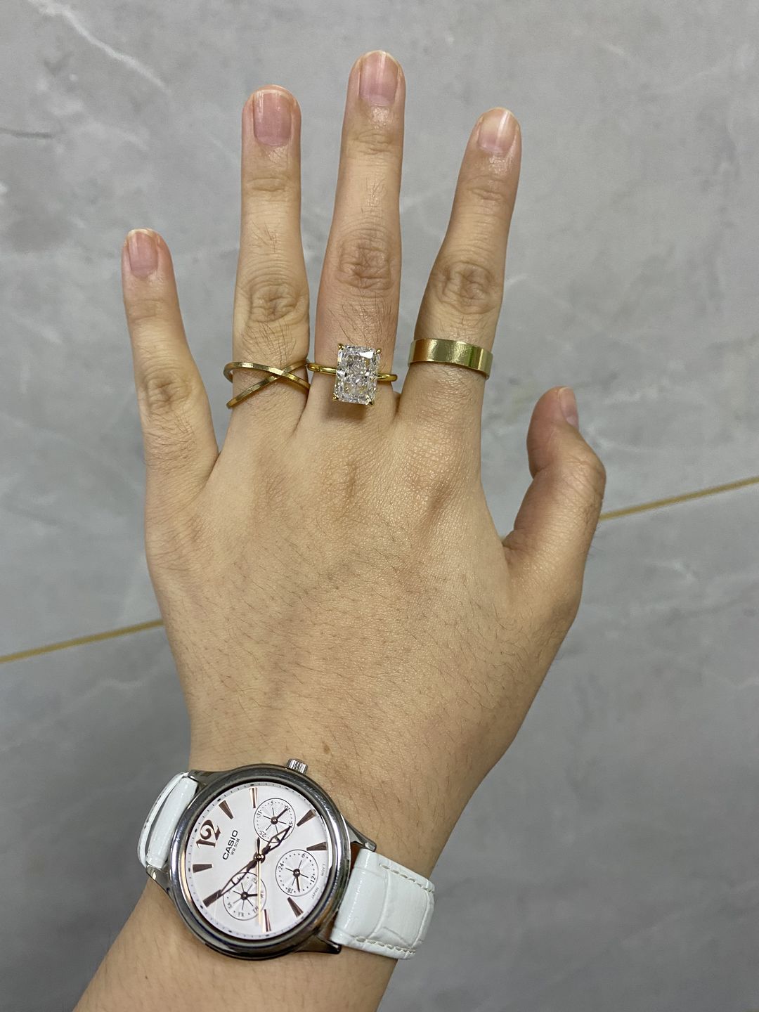 Customer photo review of S925 Classic 4.5 Carat Radiant Cut Simulated Diamond Engagement Ring/Wedding Set
