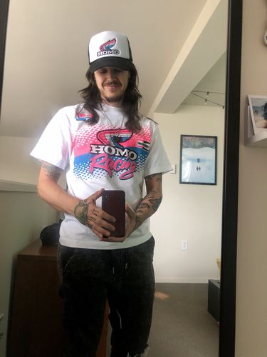 Customer photo review of Homo Racing Trucker Hat • Black White