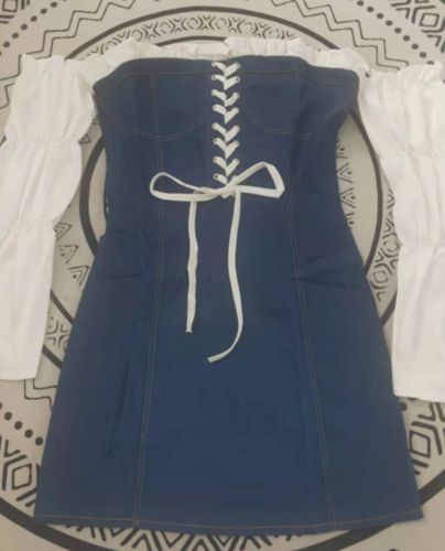 Customer photo review of Patchwork Girly Lace-Up Mini Dress