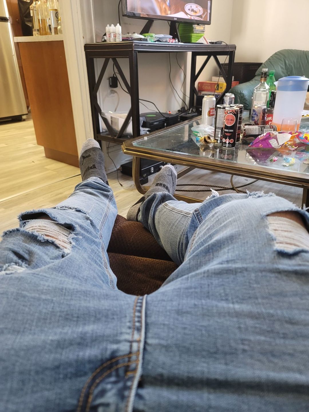 Customer photo review of Ultra Stretch Denim Shorts - Black Ripped