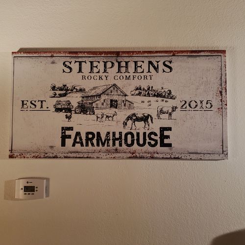 Customer photo review of Rustic Farmhouse Personalized Sign II