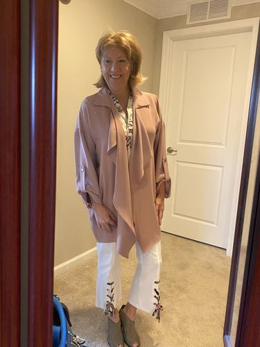 Customer photo review of Joseph Ribkoff Pink Quartz Long Sleeve Open Front Cover-Up Jacket 203625 NEW