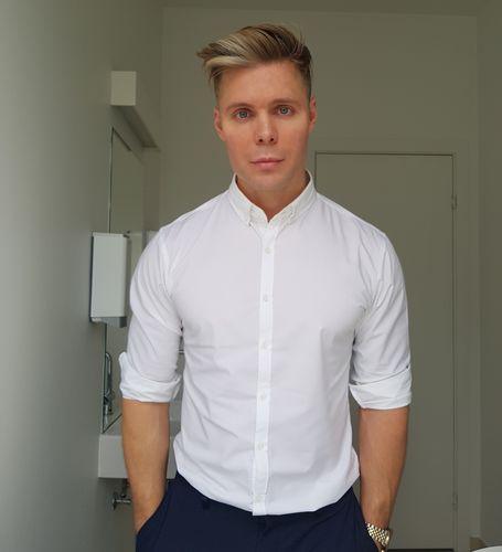 Customer photo review of Performance Bamboo Dress Shirt - Sky Blue
