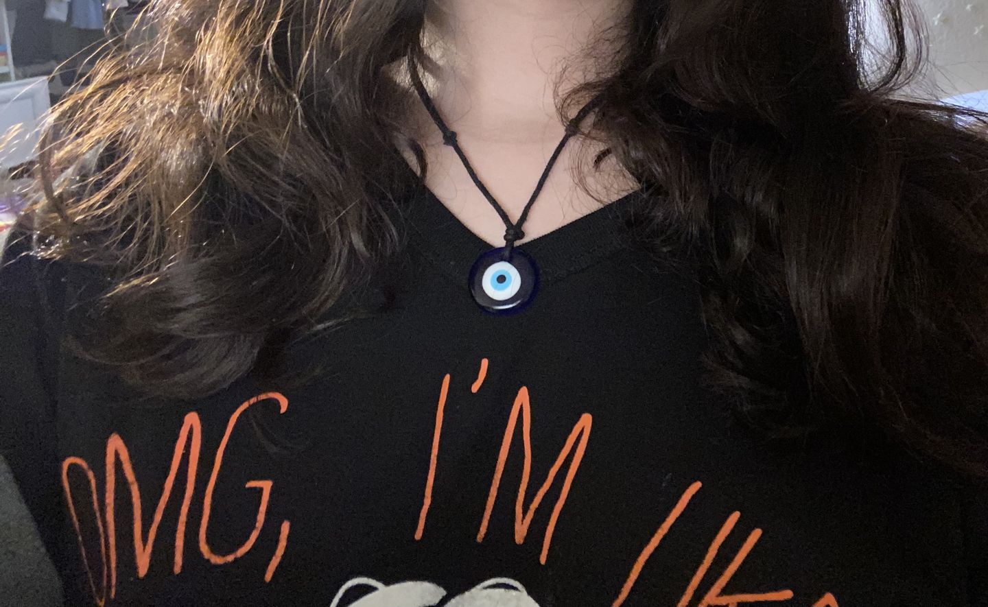 Customer photo review of Glass Evil Eye Good Luck and Protection Necklace
