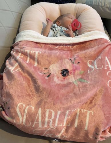 Customer photo review of Pink Floral All Over Print Custom Name Printed Fleece Baby Kids Blanket