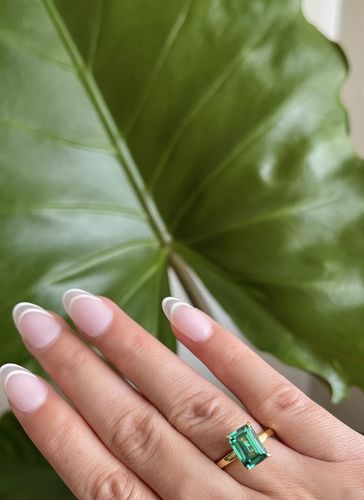 Customer photo review of Louily Classic Yellow Gold Emerald Cut Engagement Ring In Sterling Silver