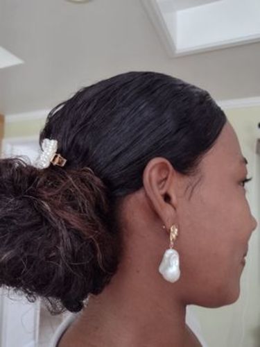 Customer photo review of Luxe Baroque Pearl Earrings