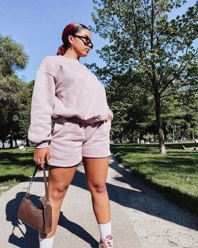 Customer photo review of pale grape crew neck sweater