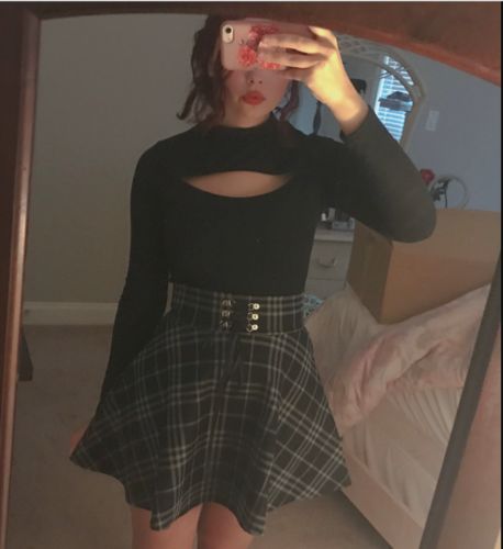 Customer photo review of 'Army Of Darkness' Black and White Plaid Skirt