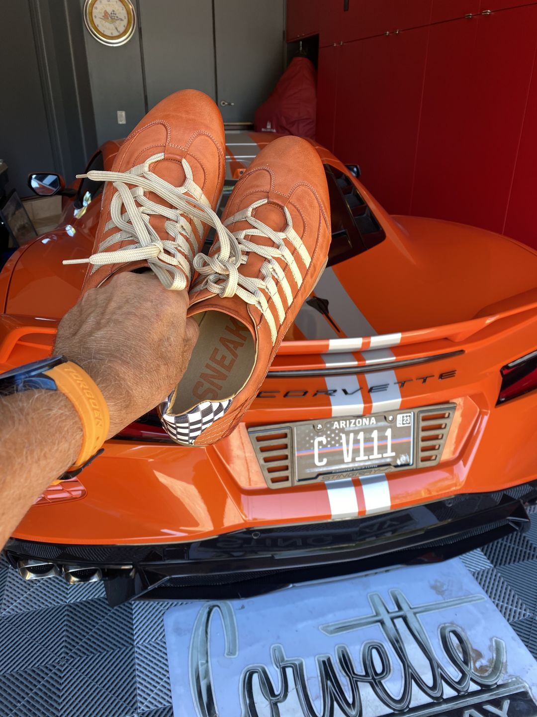 Customer photo review of Men's Racing Sneaker in Vintage Orange (Orange and Sand)