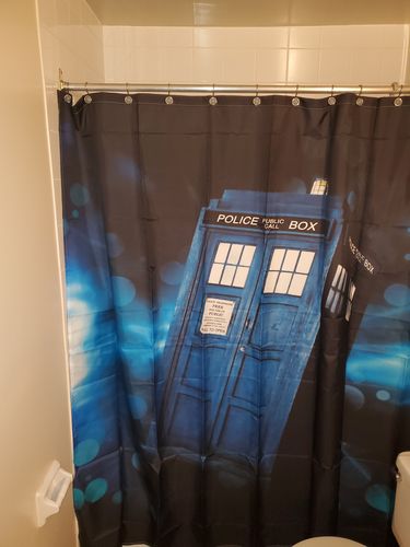 Customer photo review of Space Police Box in Time Vortex Doctor Who Tardis Shower Curtain