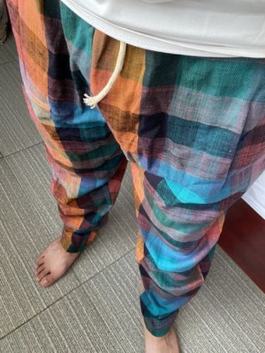 Customer photo review of Cotton Linen Plaid Loose Casual Pants