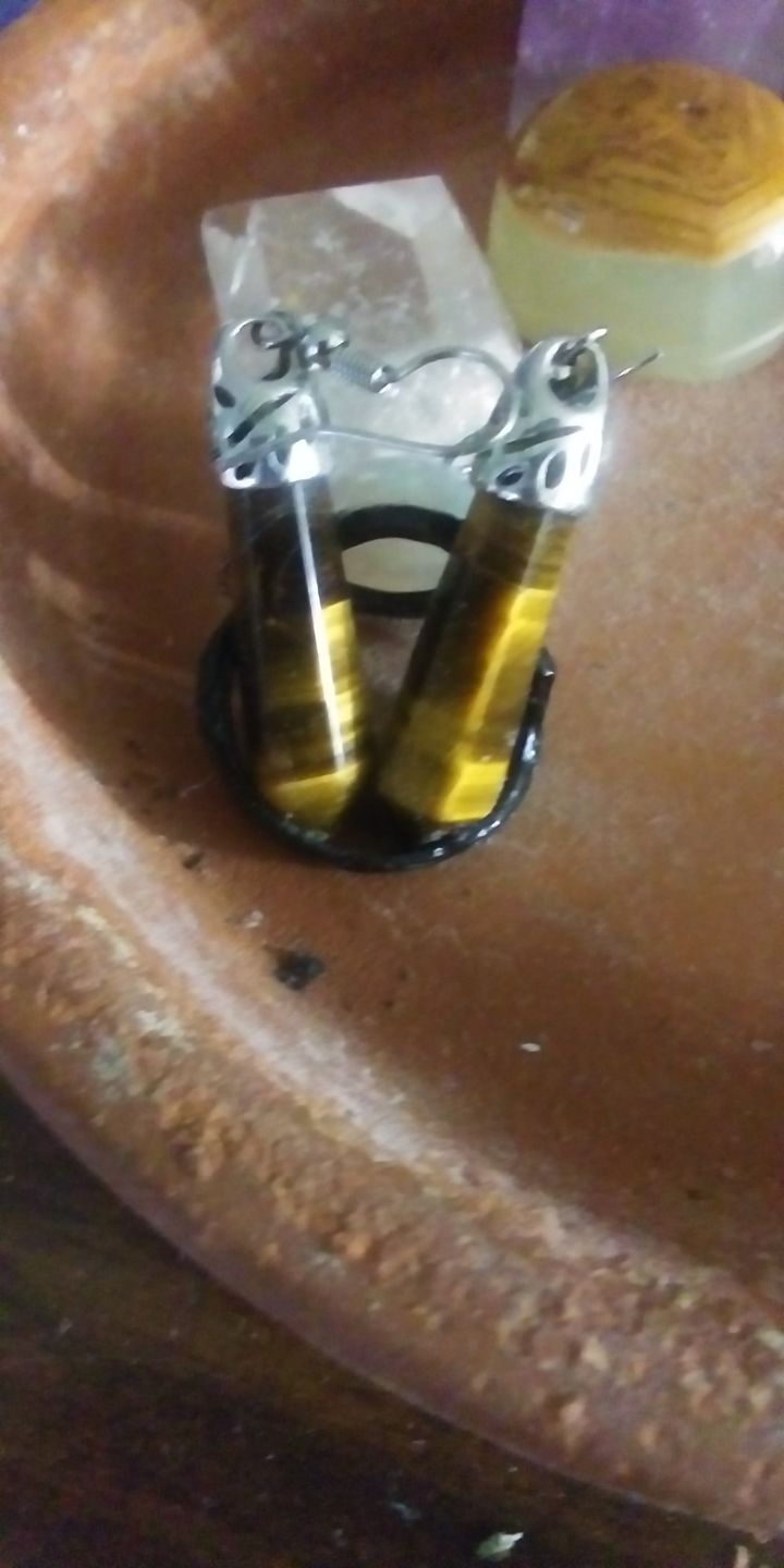 Customer photo review of Hexagonal Harmony Earrings