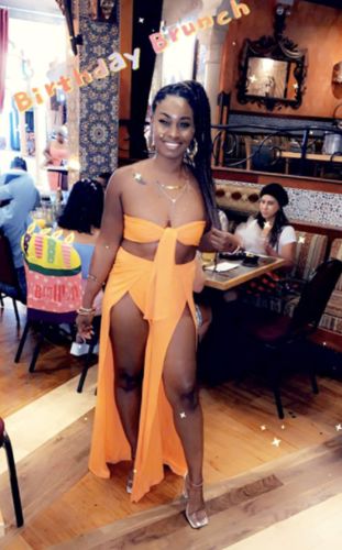 Customer photo review of Solid Color Elegant Knotted High Split Pant Suit