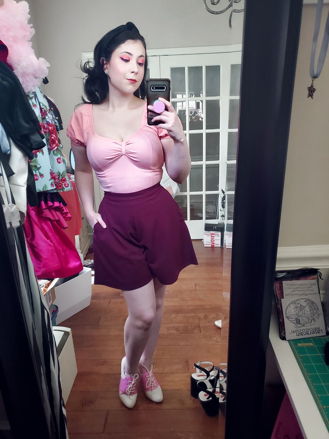 Customer photo review of Black Widow Tap Shorts in Oxblood