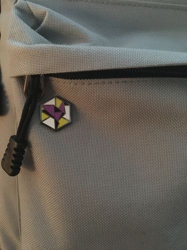 Customer photo review of Non-Binary Pride - Freedom Cube Pin