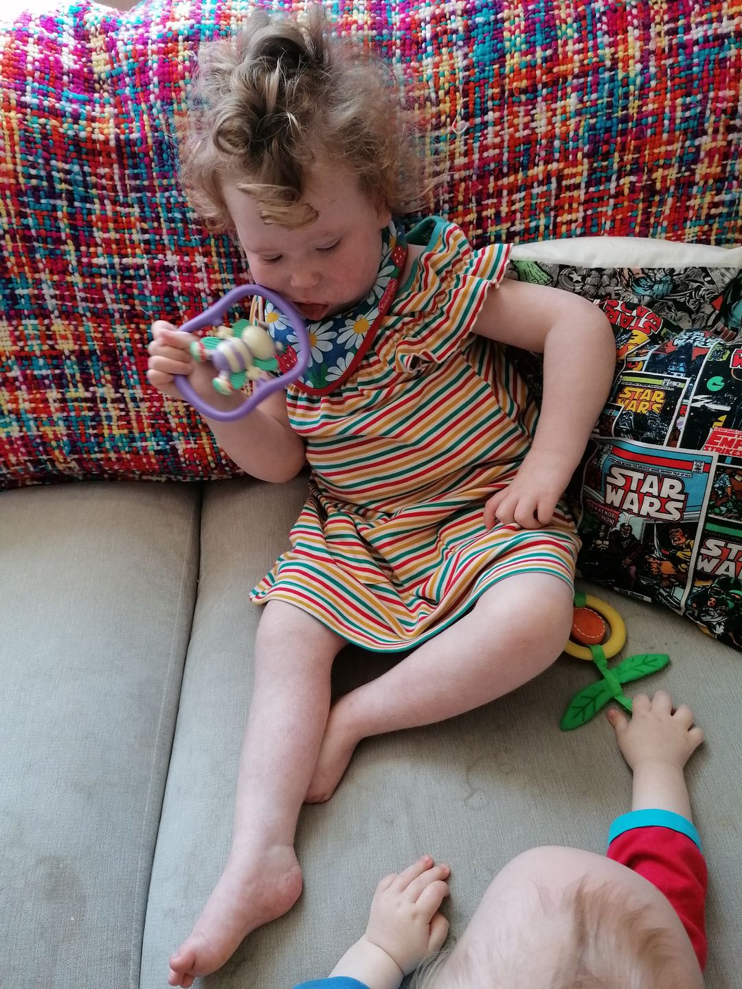 Customer photo review of Rainbow Striped Interlock Playdays Dress