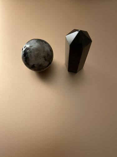 Customer photo review of Rainbow Moonstone + Obsidian Mini Duo