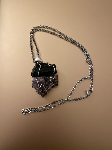 Customer photo review of Raw Amethyst & Black Tourmaline Pendant