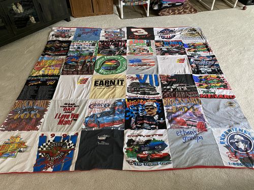 T-shirt quilt with nascar racing, family themes by CELINA from IN