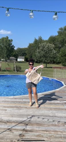 Customer photo review of Rose Gold Tote-Hand Beaded Metallic Tote For Women