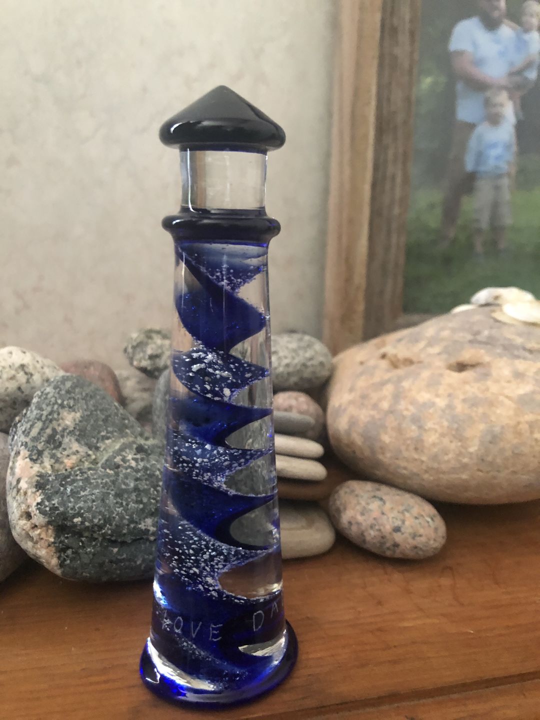 Customer photo review of Memorial Glass Lighthouse with Cremation Ashes