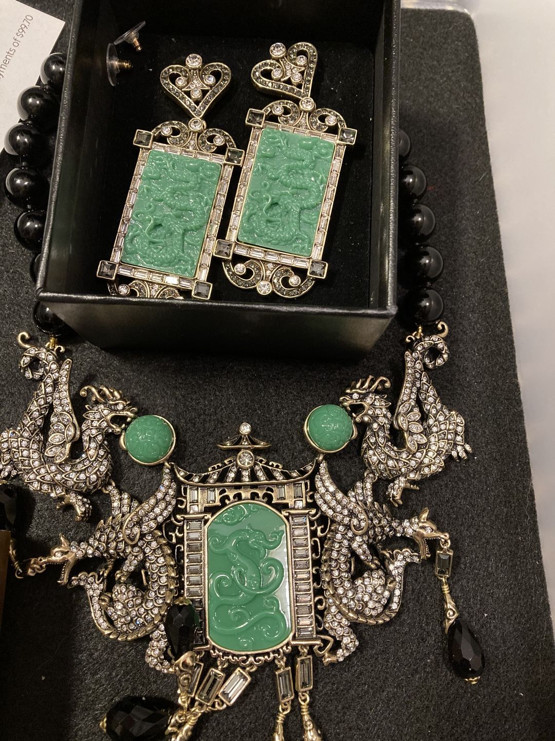 Customer photo review of Heidi Daus®"Chinoiserie Carving" Crystal Rising Dangle Earrings