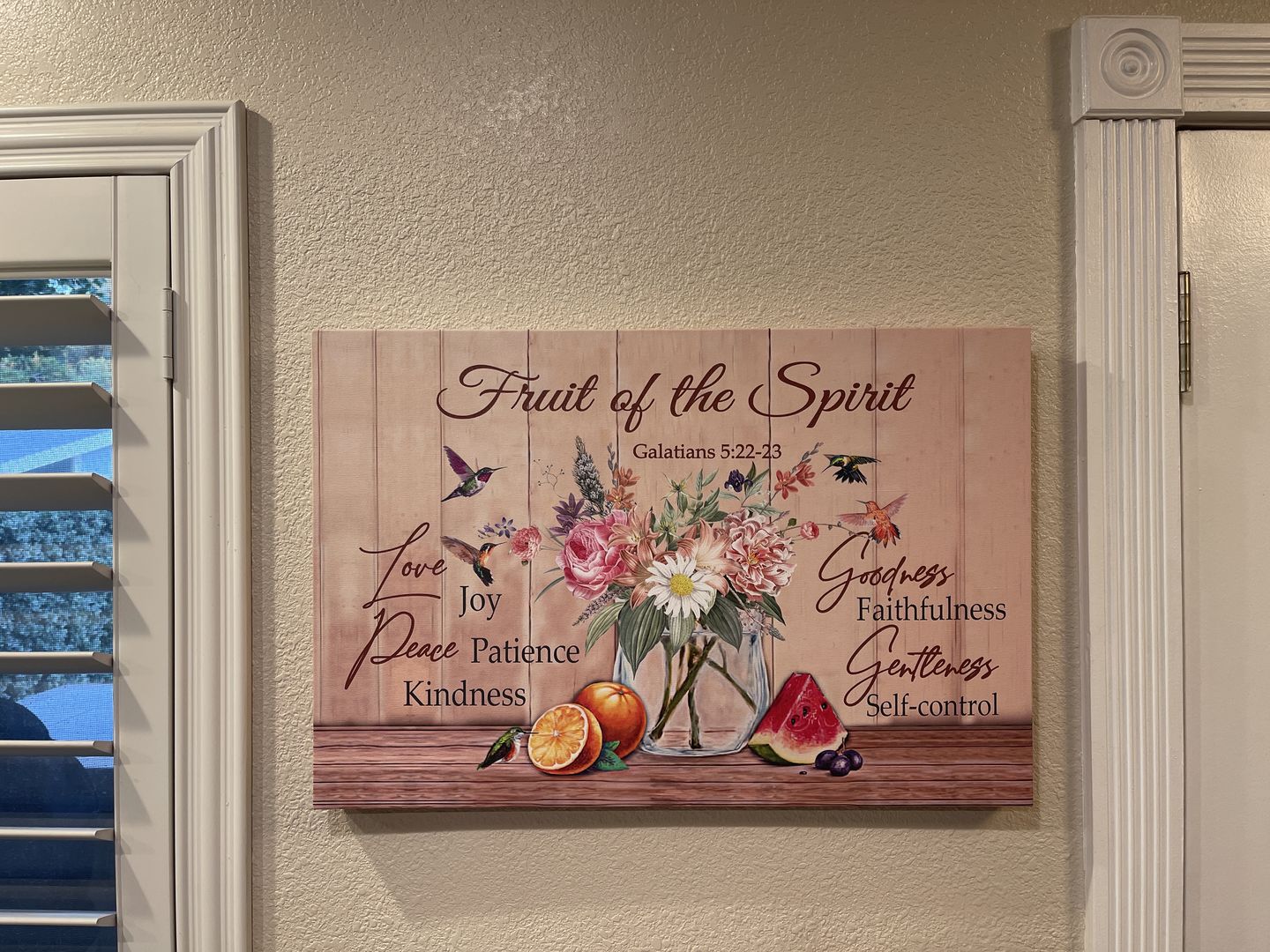 Customer photo review of Fruit of the Spirit Galatians 5:22-23 Bible verse wall art canvas
