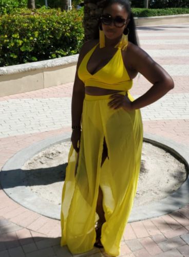 Customer photo review of Fashion Sexy Solid Split Joint Backless Spaghetti Strap Sleeveless Two Pieces