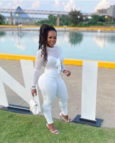 Customer photo review of Sexy Solid Bandage Split Joint See-through Fold O Neck Skinny Jumpsuits