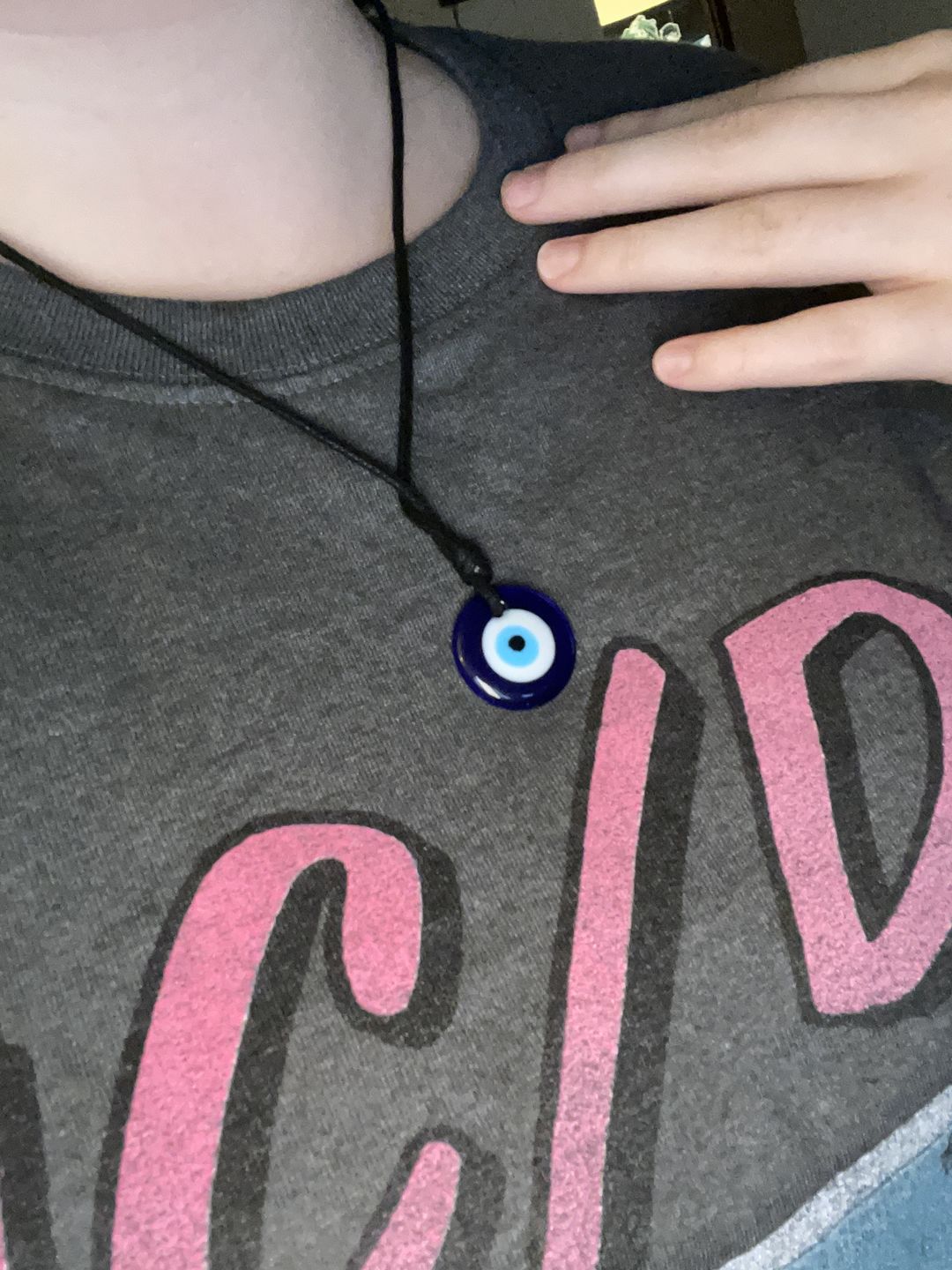 Customer photo review of Glass Evil Eye Good Luck and Protection Necklace