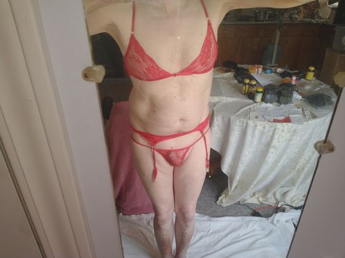 Customer photo review of Lace Flower Spaghetti Strap Bra Sets /w Garters