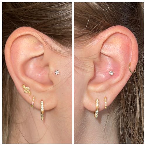 Customer photo review of Triple Spike Pavé Huggie