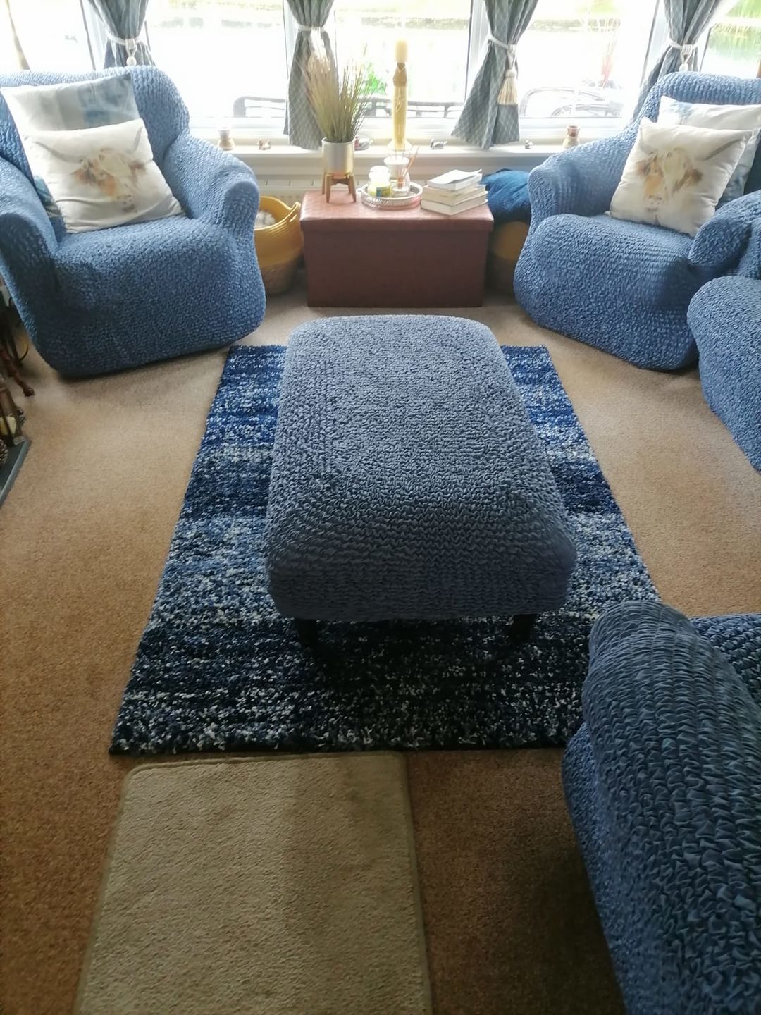Customer photo review of Footstool Cover - Blue Microfibra